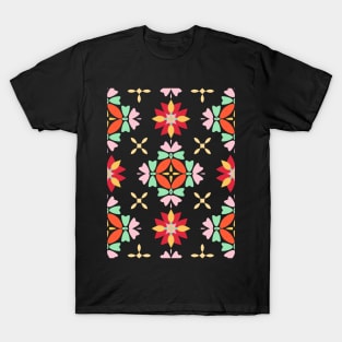 repeated pattern with colorful and illustrative flowers T-Shirt